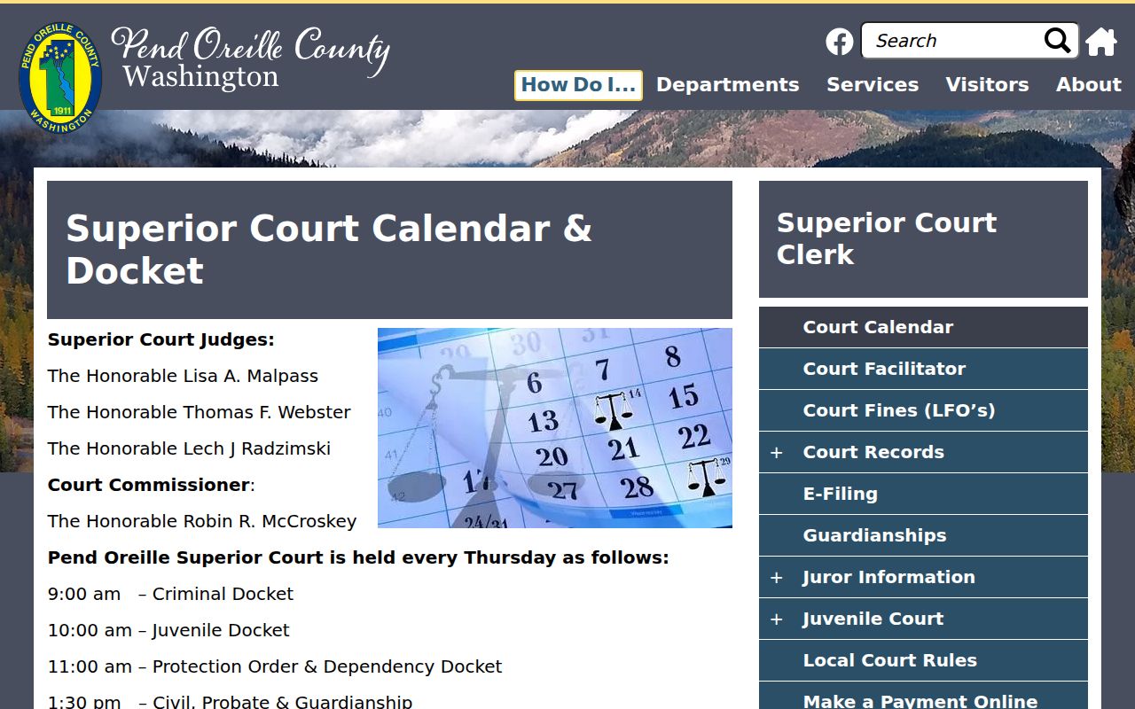 Pend Oreille County criminal court docket Thursday schedule