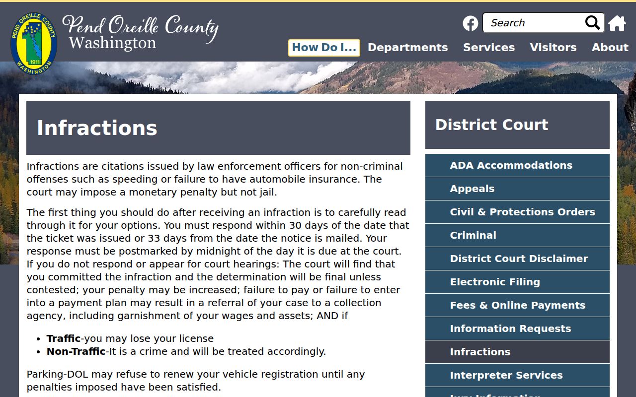 Pend Oreille County traffic court four citation response choices