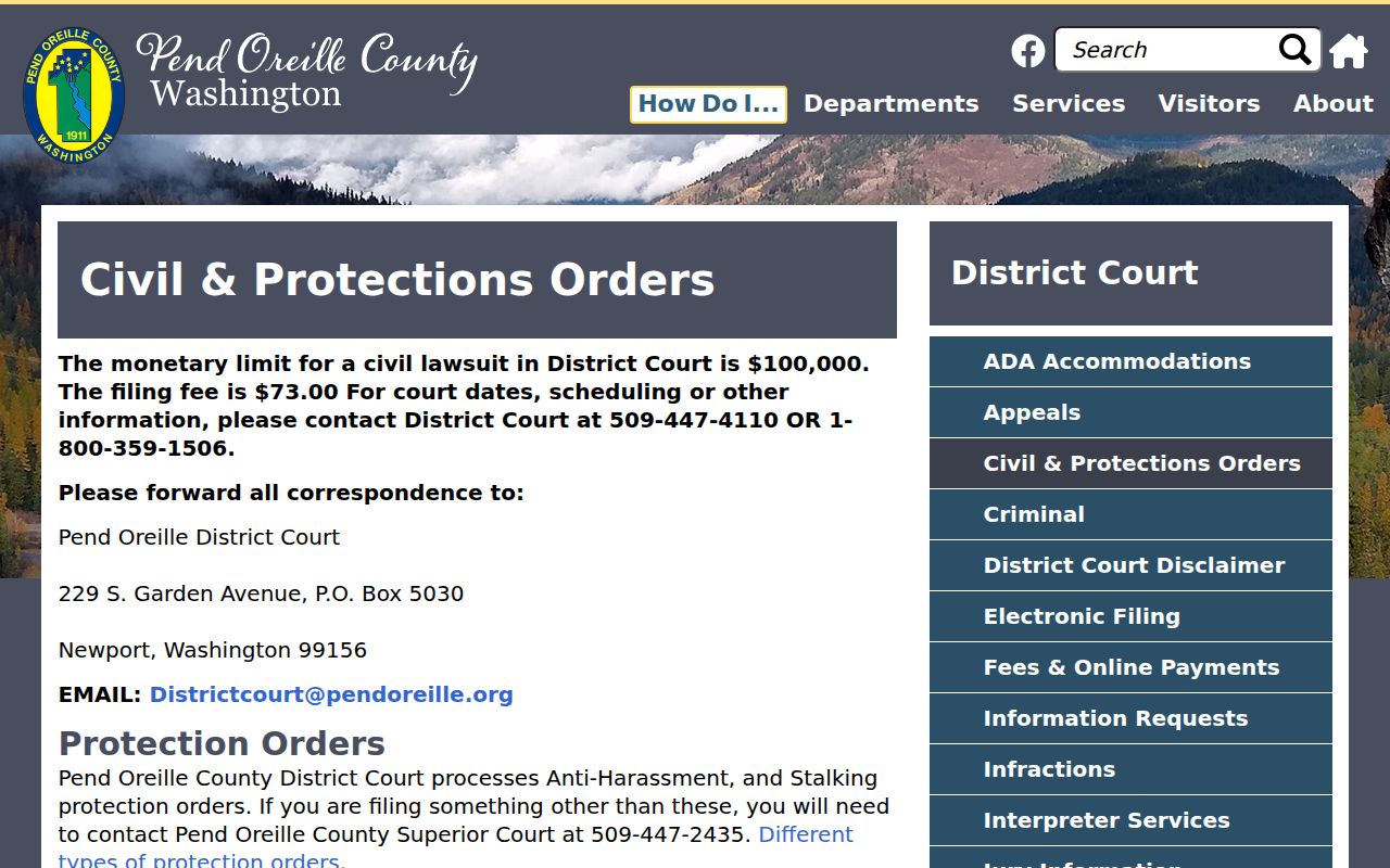 Pend Oreille County civil court docket District Court information