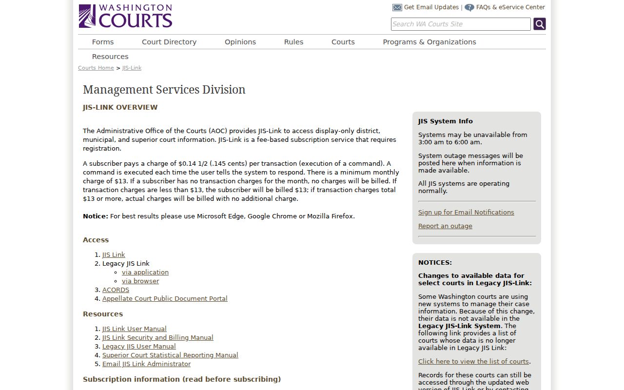 Pend Oreille County docket search JIS-Link access